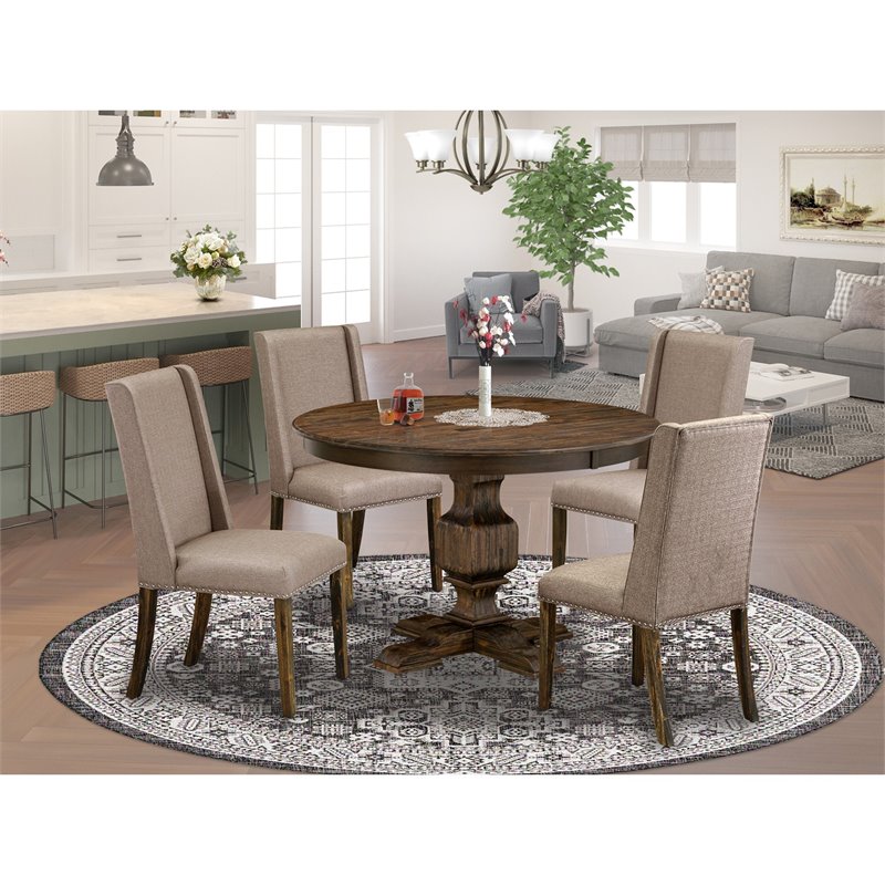 East West Furniture Ferris 5 Pieces Wood Dining Set in Dark Khaki Gray/Jacobean