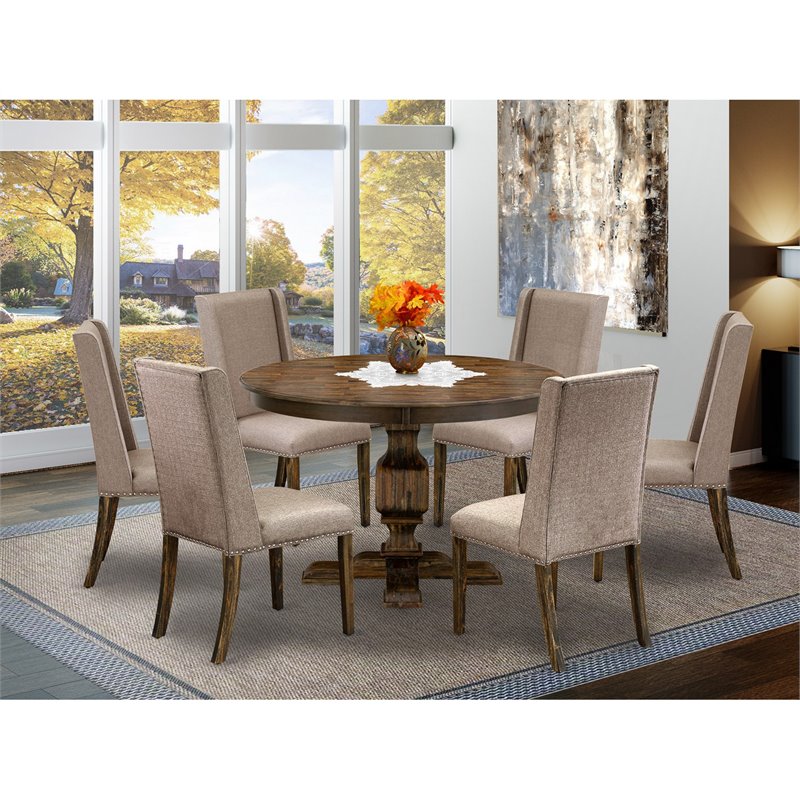 East West Furniture Ferris 7 Pieces Wood Dining Set in Dark Khaki Gray/Jacobean