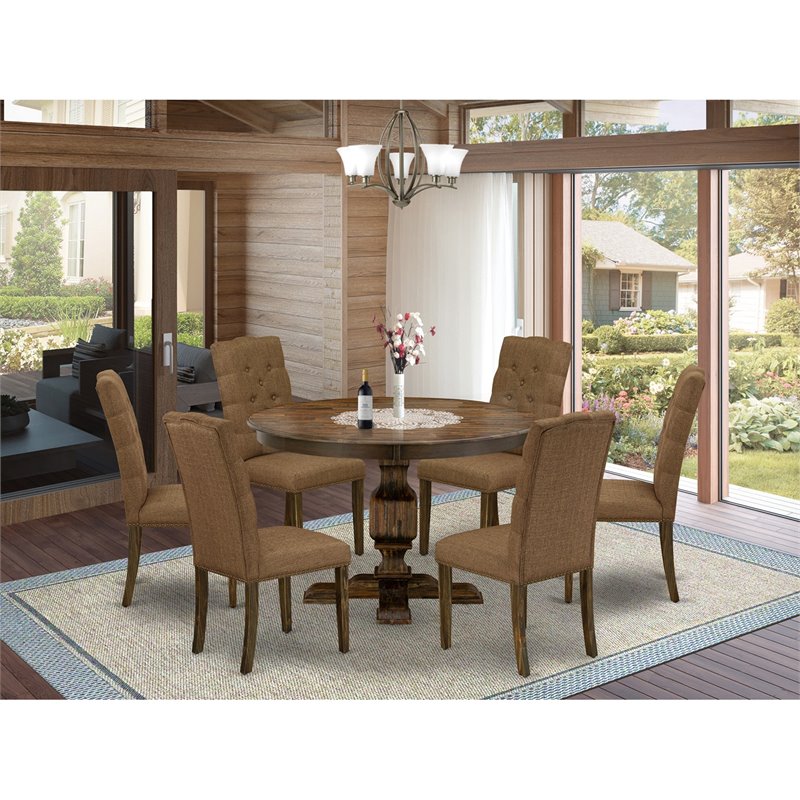 East West Furniture Ferris 7-Piece Wooden Dining Set in Brown/Jacobean