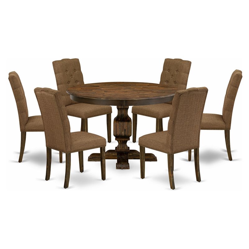 East West Furniture Ferris 7-Piece Wooden Dining Set in Brown/Jacobean