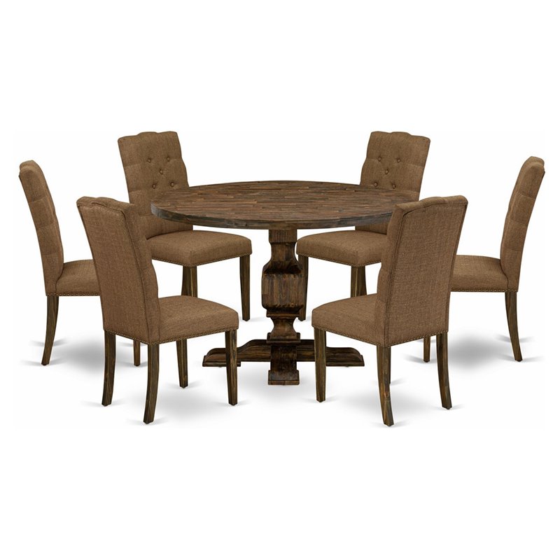 East West Furniture Irving 7 Pieces Wood Dining Set in Distressed Jacobean/Brown