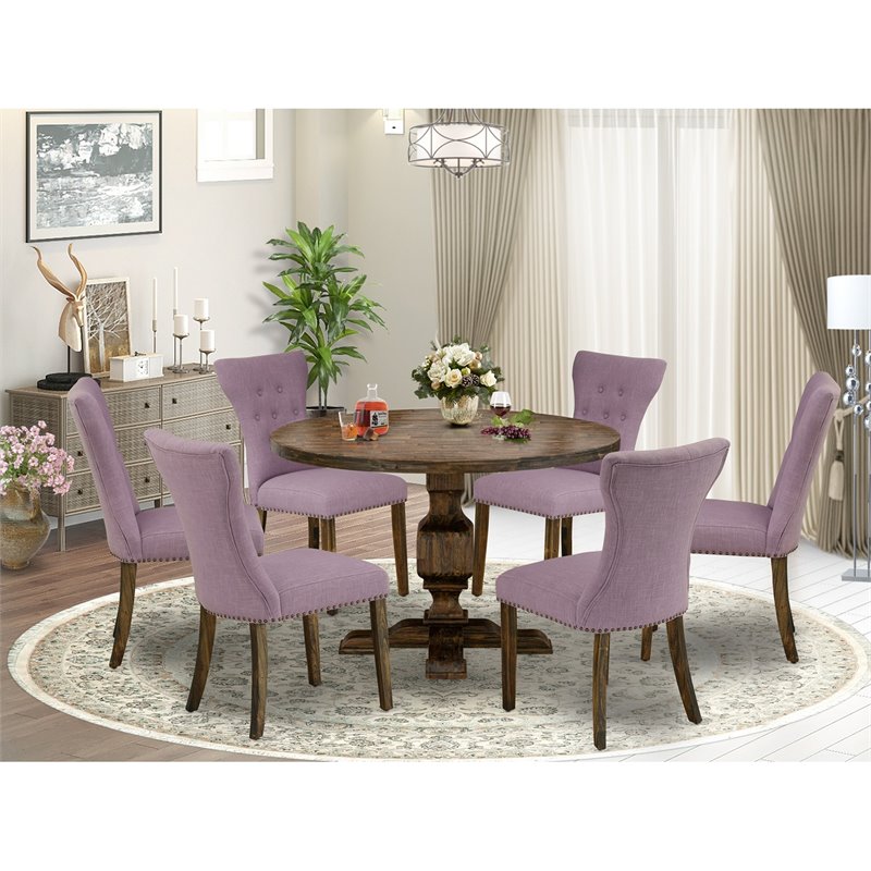 East West Furniture Irving 7-Piece Wooden Dining Set in Jacobean/Dahlia Purple