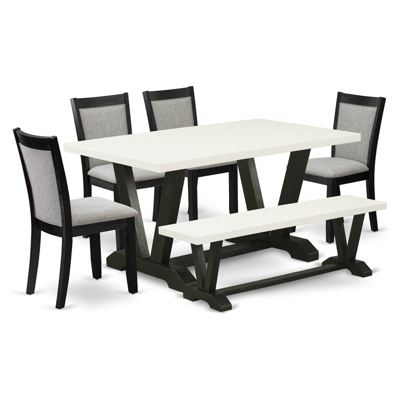 East West Furniture V-Style 6-Piece Wood Dining Set in Black/White/Shitake Gray