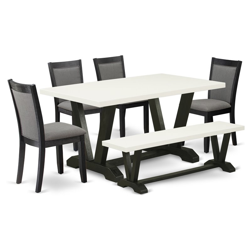 East West Furniture V-Style 6-Piece Wood Dining Set in Black/White/Dark Gray