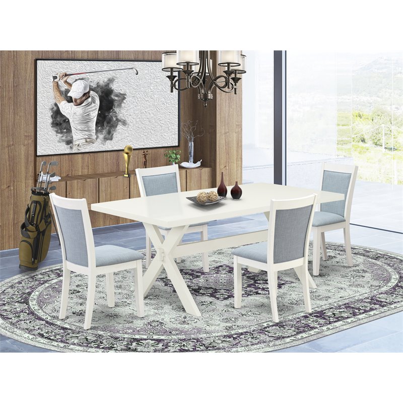 East West Furniture X-Style 5 Pieces Asian Wood Dining Set in Baby Blue/White