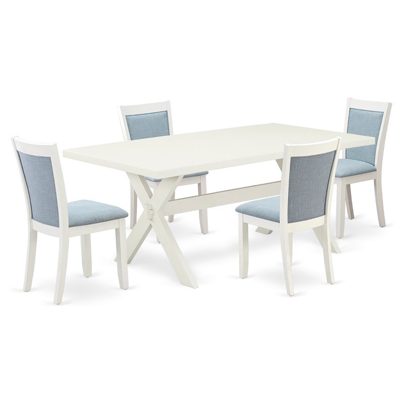 East West Furniture X-Style 5 Pieces Asian Wood Dining Set in Baby Blue/White