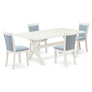 East West Furniture X-Style 5 Pieces Asian Wood Dining Set in Baby Blue/White