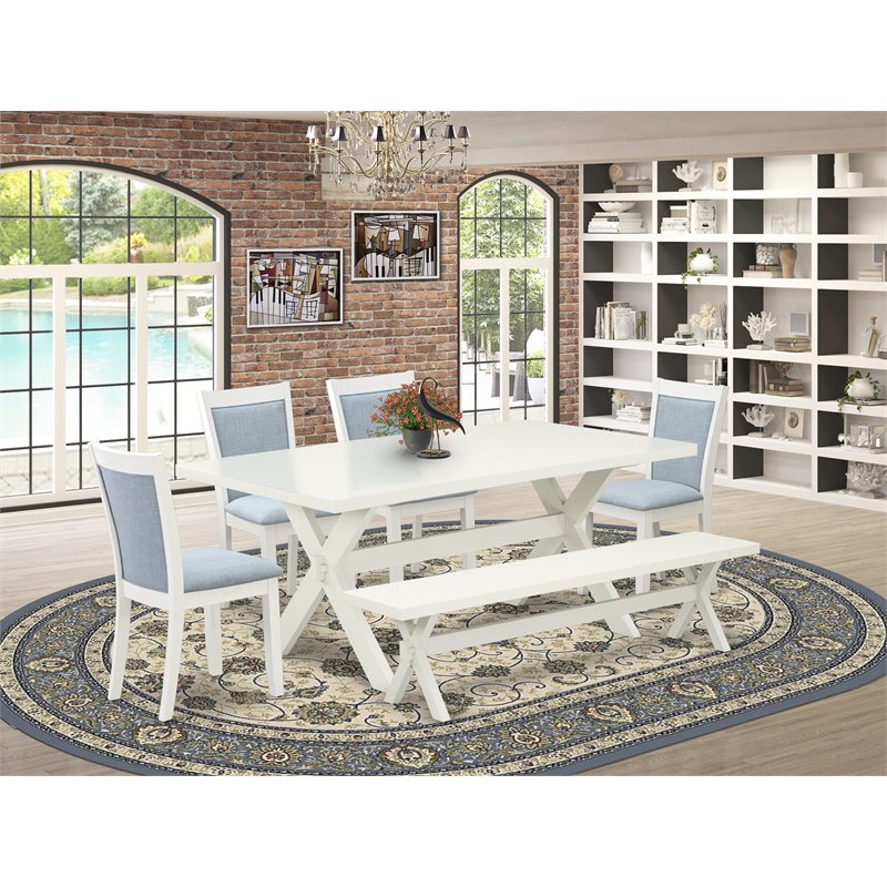 East West Furniture X-Style 6 Pieces Asian Wood Dining Set in Baby Blue/White