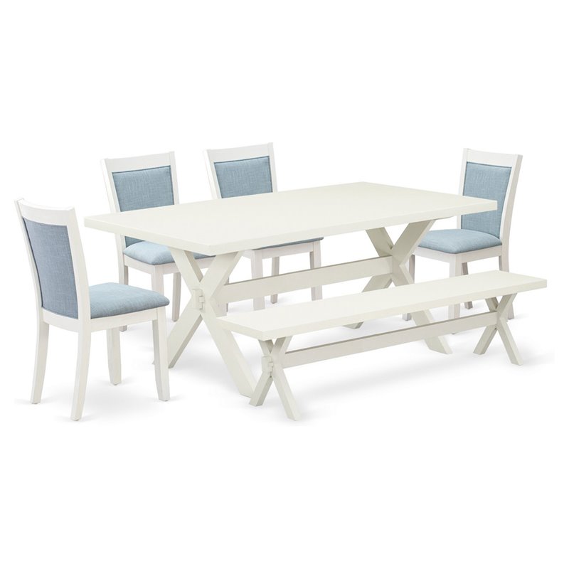 East West Furniture X-Style 6 Pieces Asian Wood Dining Set in Baby Blue/White