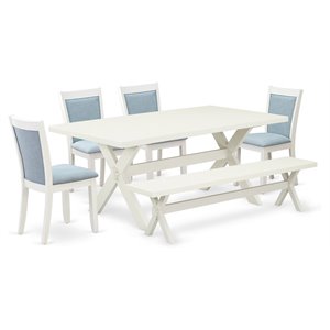 East West Furniture X-Style 6 Pieces Asian Wood Dining Set in Baby Blue/White