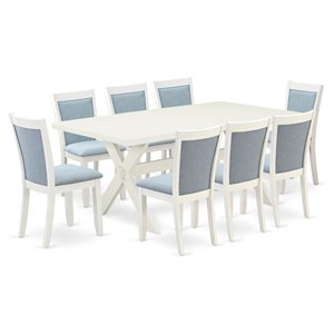 East West Furniture X-Style 9 Pieces Asian Wood Dining Set in Baby Blue/White