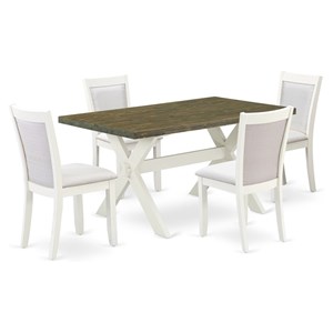 East West Furniture X-Style 5-Piece Wood Dining Set in Jacobean/White/Cream