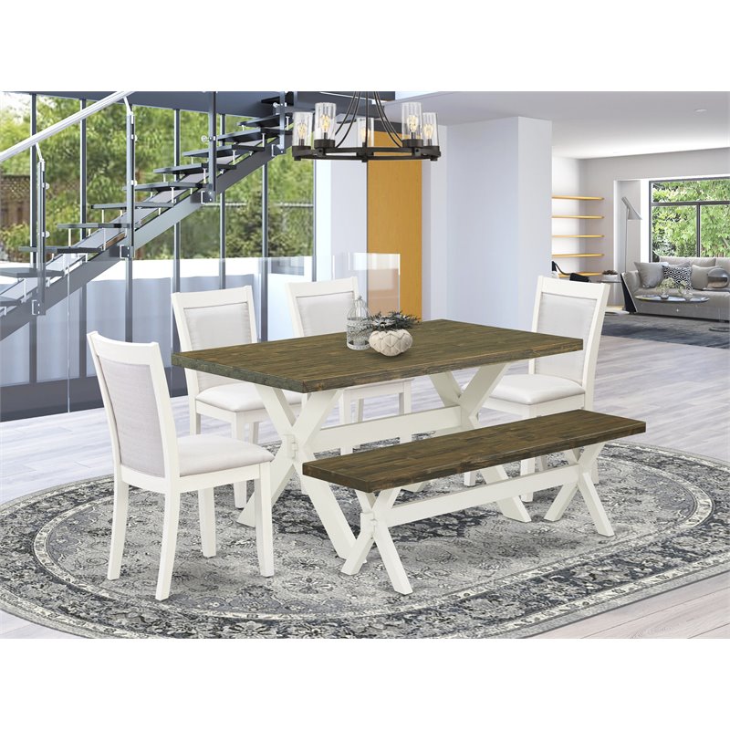 East West Furniture X-Style 6-Piece Wood Dining Set in Jacobean/White/Cream