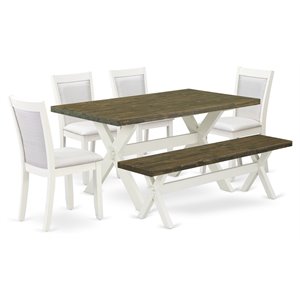 East West Furniture X-Style 6-Piece Wood Dining Set in Jacobean/White/Cream