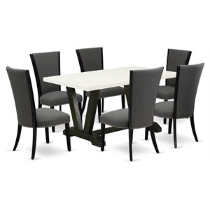 East West Furniture V-Style 7-Piece Wooden Dining Set in Black/White/Dark Gray