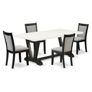 East West Furniture V-Style 5 Pieces Wood Dining Set in Black/White/Shitake Gray
