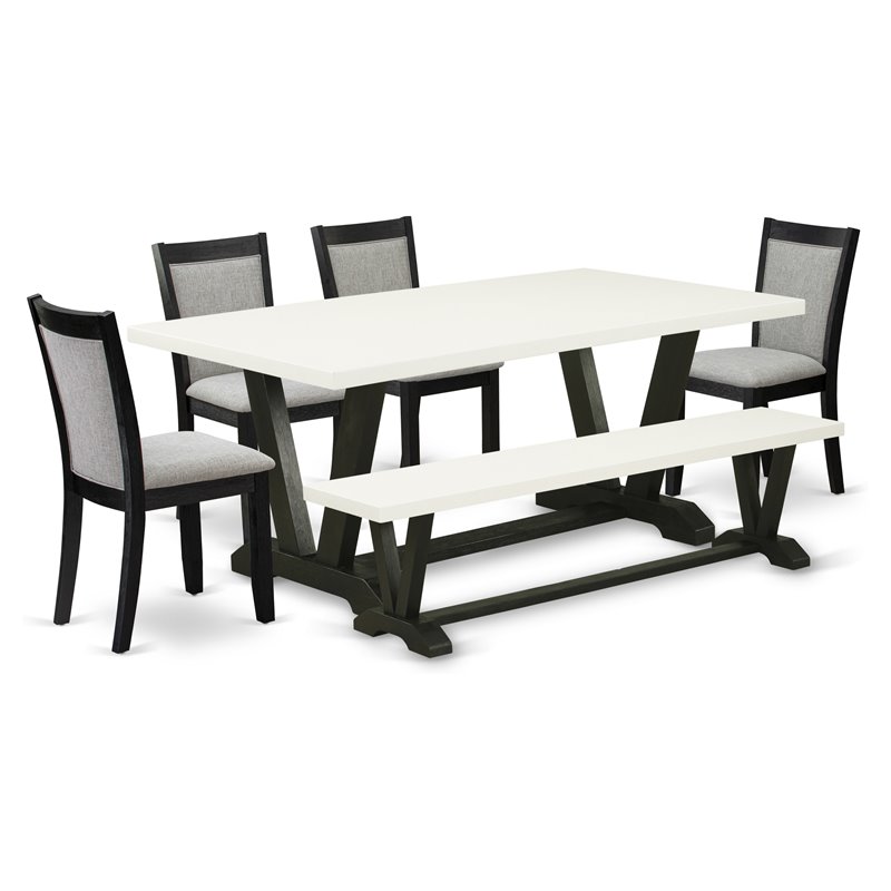East West Furniture V-Style 6 Pieces Wood Dining Set in Black/White/Shitake Gray