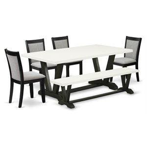 East West Furniture V-Style 6 Pieces Wood Dining Set in Black/White/Shitake Gray