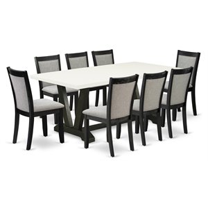 East West Furniture V-Style 9 Pieces Wood Dining Set in Black/White/Shitake Gray