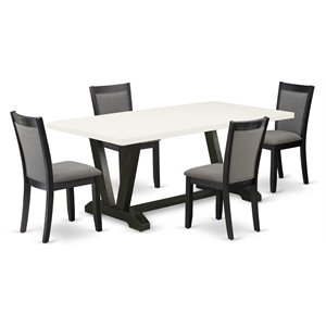 East West Furniture V-Style 5 Pieces Wood Dining Set in Black/White/Dark Gray