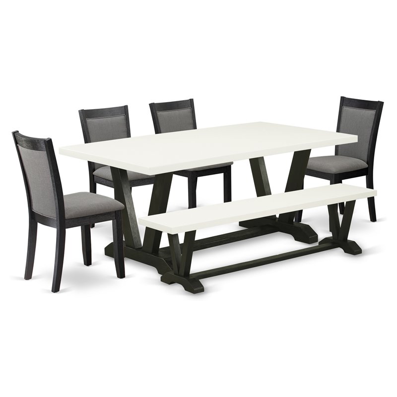 East West Furniture V-Style 6 Pieces Wood Dining Set in Black/White/Dark Gray