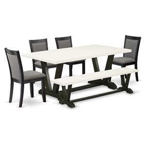 East West Furniture V-Style 6 Pieces Wood Dining Set in Black/White/Dark Gray