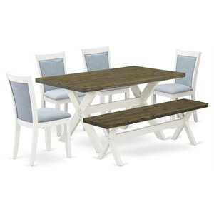 East West Furniture X-Style 6-Piece Asian Wood Dining Set in Blue/Jacobean/White