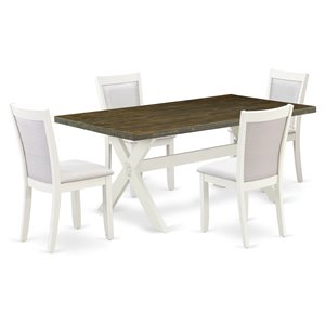 East West Furniture X-Style 5-Piece Wood Dining Set in Cream/Jacobean/White