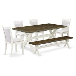 East West Furniture X-Style 6-Piece Wood Dining Set in Cream/Jacobean/White