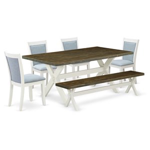 East West Furniture X-Style 6-Piece Wood Dining Set in Blue/Jacobean/White
