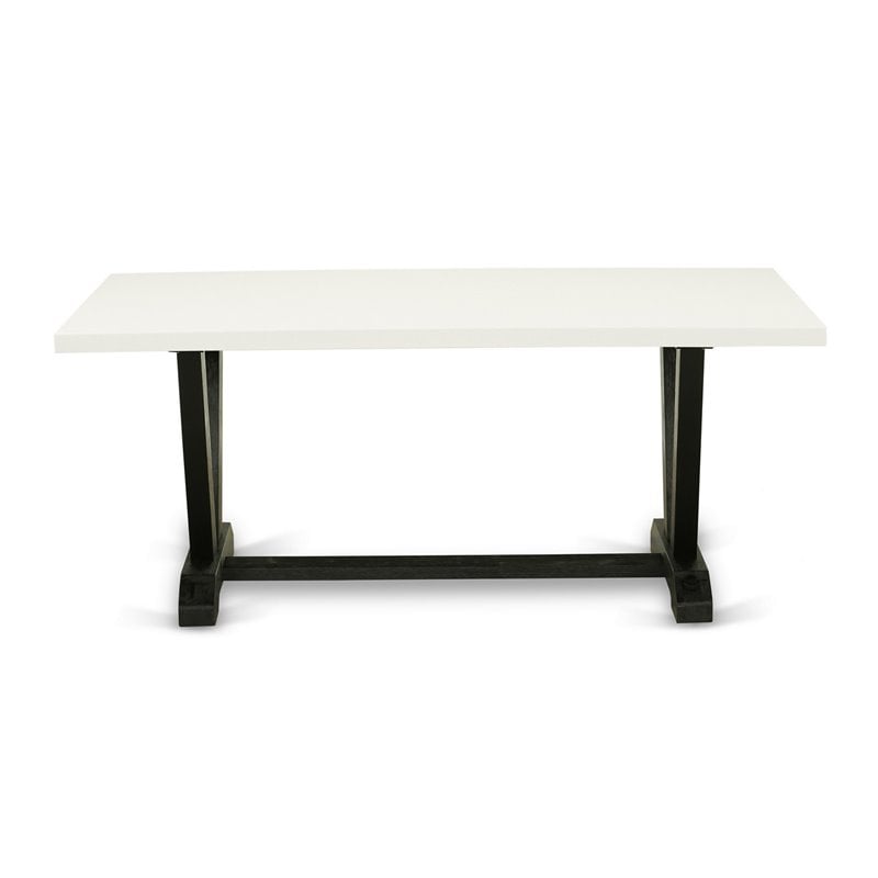 East West Furniture V-Style 9 Pieces Wood Dining Set in Black/White/Dark Gray