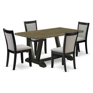 East West Furniture V-Style 5-Piece Wood Dining Set in Jacobean/Gray/Black