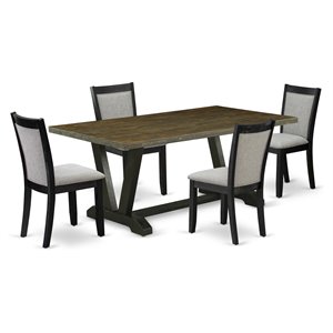 East West Furniture V-Style 5-Piece Wood Dining Set in Black/Gray/Jacobean