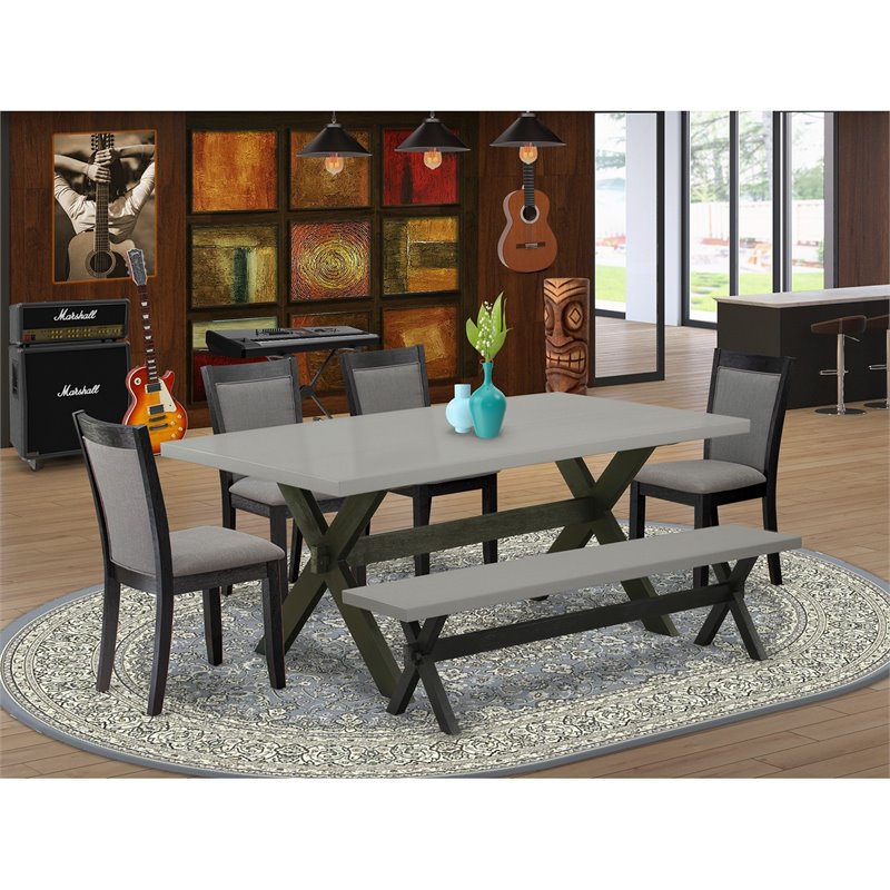 East West Furniture X-Style 6-Piece Wood Dining Set in Black/Dark Gray