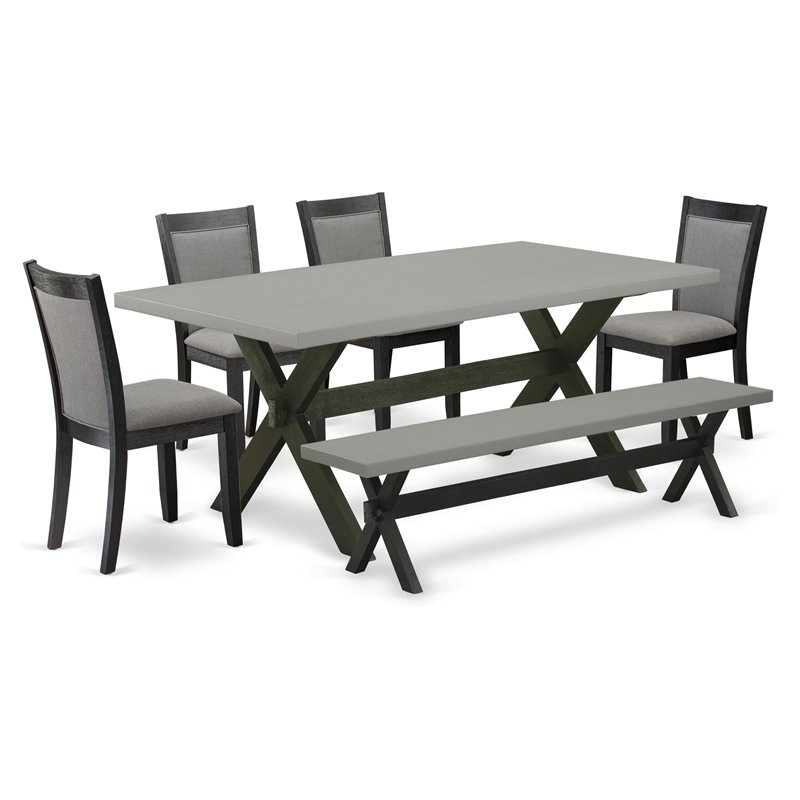 East West Furniture X-Style 6-Piece Wood Dining Set in Black/Dark Gray
