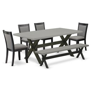 East West Furniture X-Style 6-Piece Wood Dining Set in Black/Dark Gray