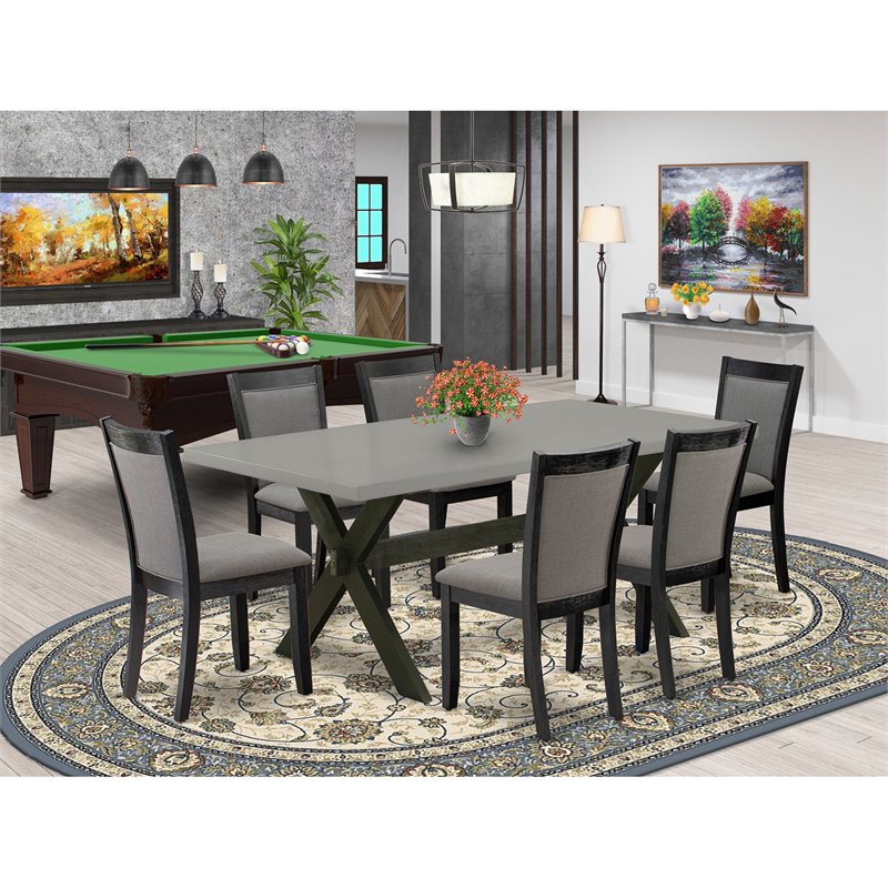 East West Furniture X-Style 7-Piece Wood Dining Set in Black/Dark Gray
