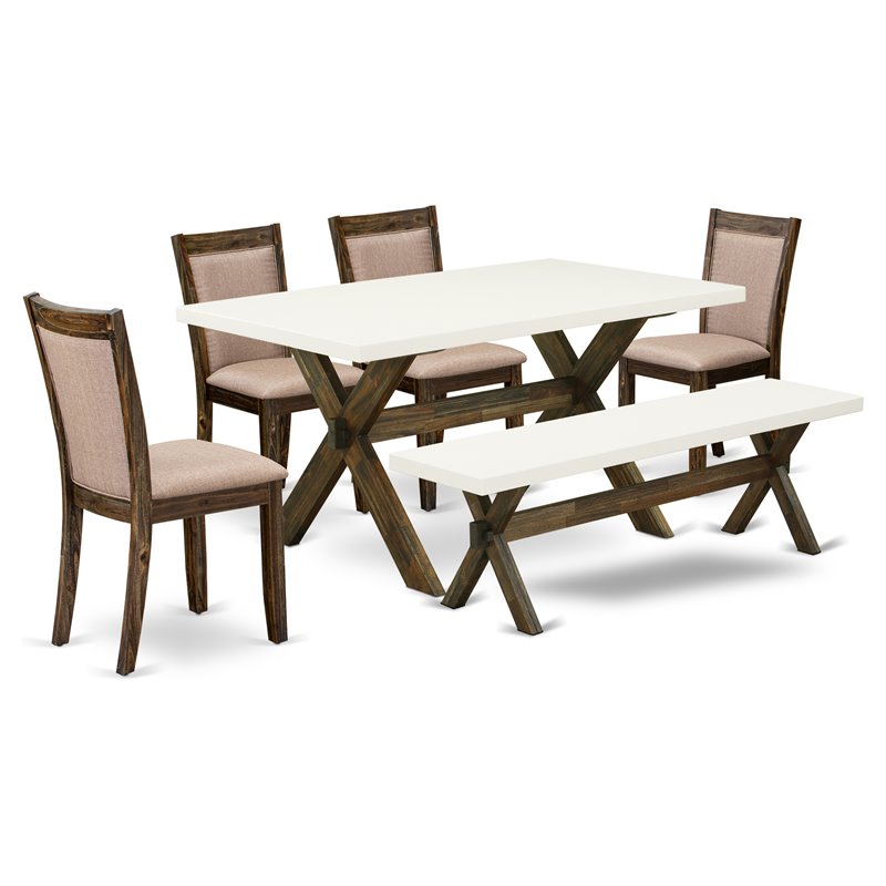 East West Furniture X-Style 6-Piece Wood Dining Set in Dark Khaki Gray/White