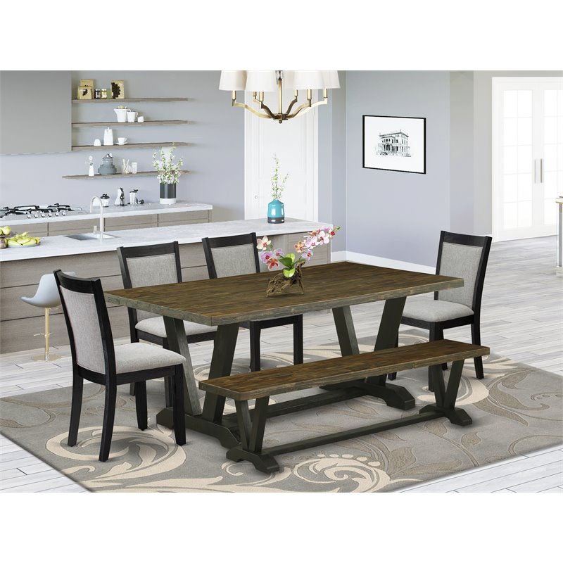 East West Furniture V-Style 6-Piece Wood Dining Set in Black/Gray/Jacobean