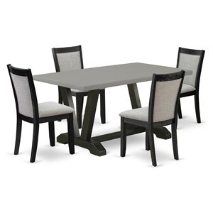 East West Furniture V-Style 5-Piece Wood Dining Set in Cement/Black/Shitake Gray