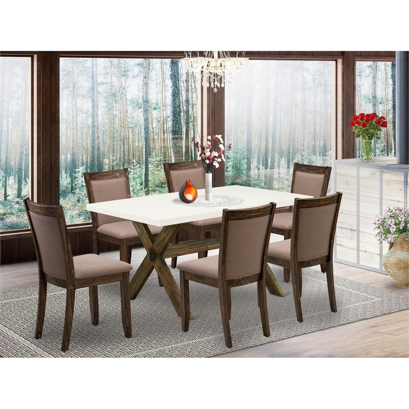 East West Furniture X-Style 7-Piece Wood Dining Set in Coffee/White