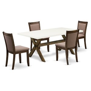 East West Furniture X-Style 5-Piece Wood Dining Set in Jacobean/White/Coffee