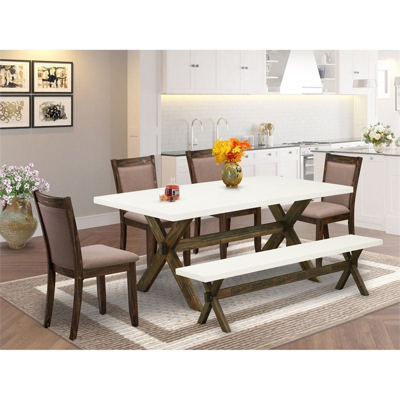 East West Furniture X-Style 6-Piece Wood Dining Set in Jacobean/White/Coffee