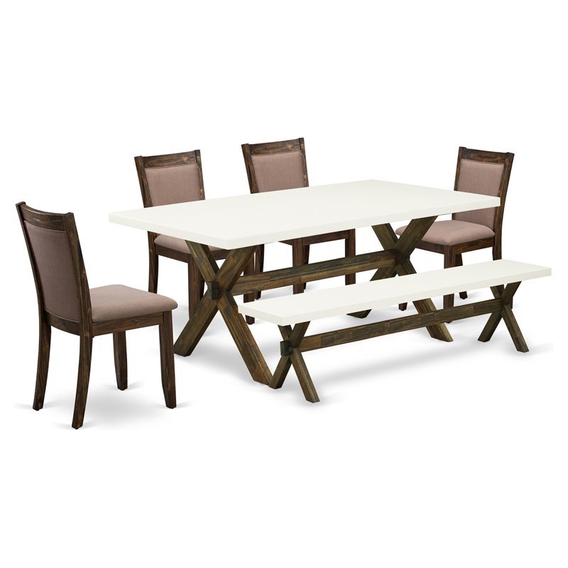 East West Furniture X-Style 6-Piece Wood Dining Set in Jacobean/White/Coffee
