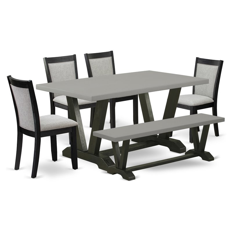 East West Furniture V-Style 6-Piece Wood Dining Set in Cement/Black/Shitake Gray