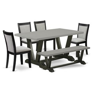 East West Furniture V-Style 6-Piece Wood Dining Set in Cement/Black/Shitake Gray