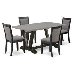 East West Furniture V-Style 5-Piece Wood Dining Set in Cement/Black/Dark Gray