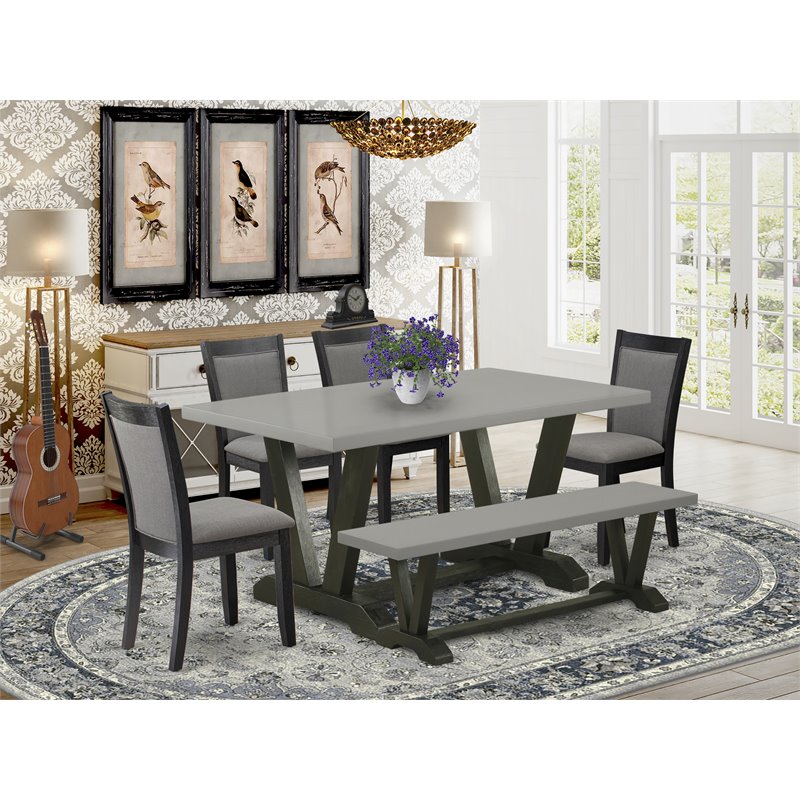 East West Furniture V-Style 6-Piece Wood Dining Set in Cement/Black/Dark Gray