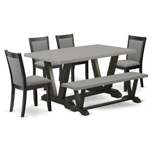 East West Furniture V-Style 6-Piece Wood Dining Set in Cement/Black/Dark Gray