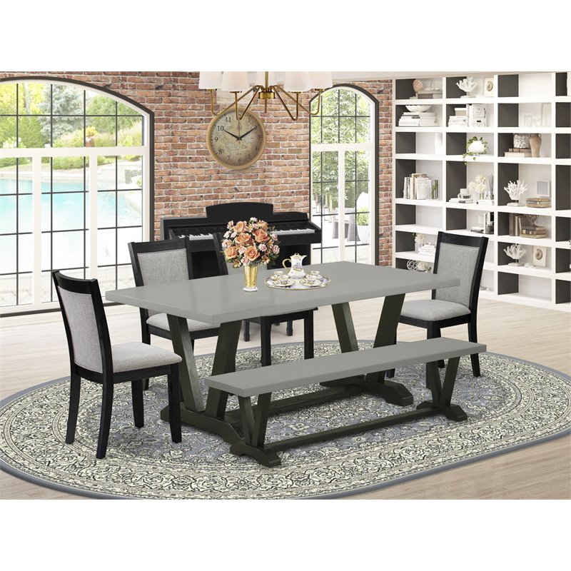 East West Furniture V-Style 6-Piece Wood Dining Set in Shitake Gray/Cement/Black